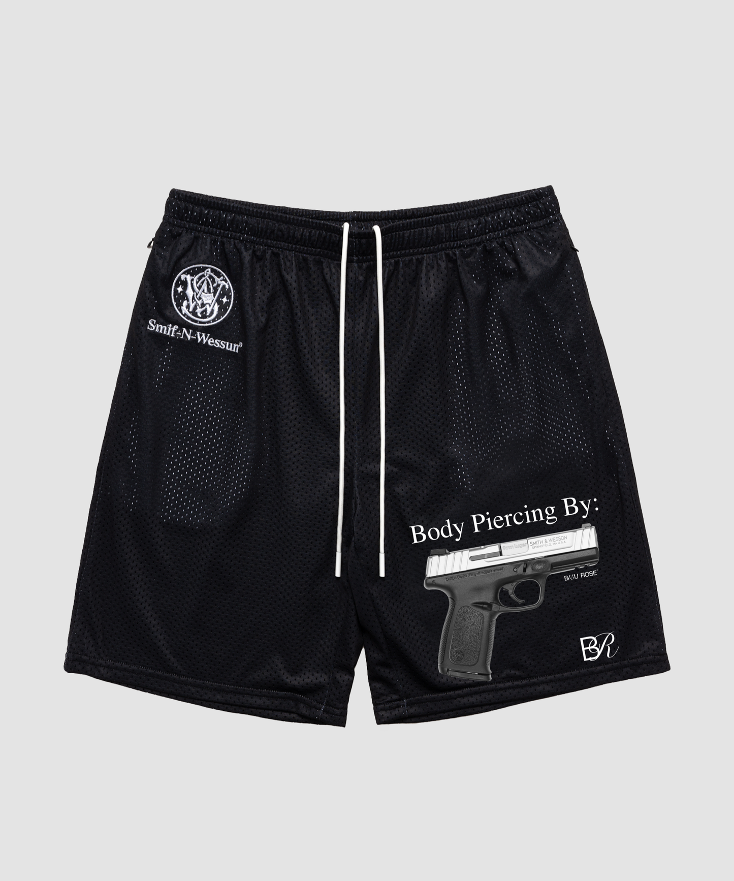 Body Piercing Mesh Shorts — Black