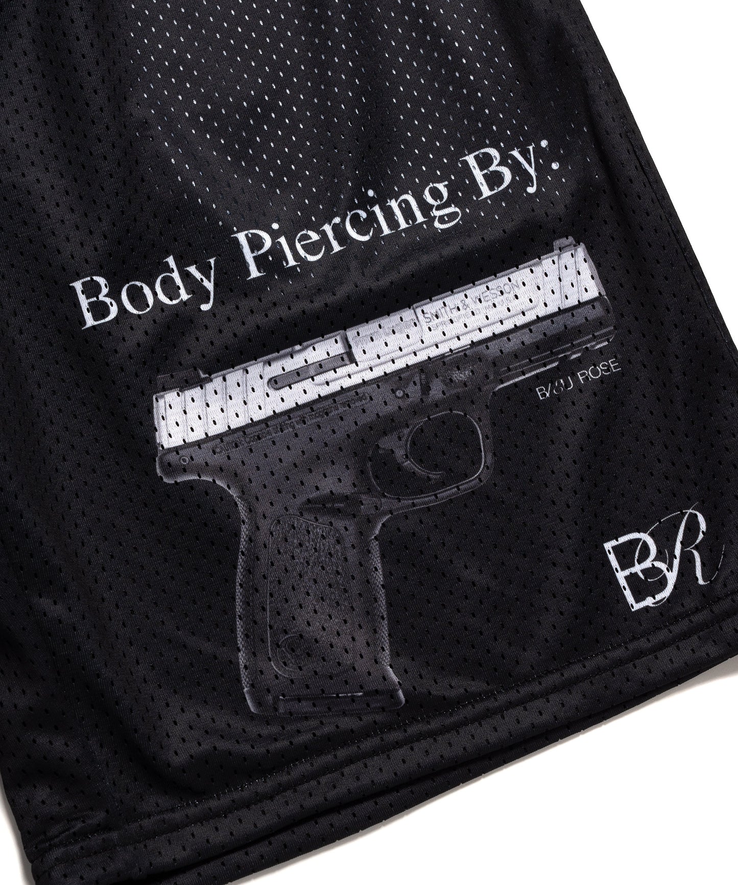 Body Piercing Mesh Shorts — Black